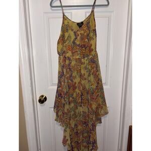 Angie sheer colorful asymmetric hem dress size large